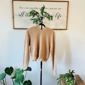 Very cute knitted hoodie tan sweater